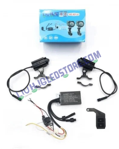 HJG Mini Drive Lens LED Fog Lights with Remote Wiring Harness Kit – Dual-Color White/Yellow Ultra-Wide Beam for Cars & Motorcycles