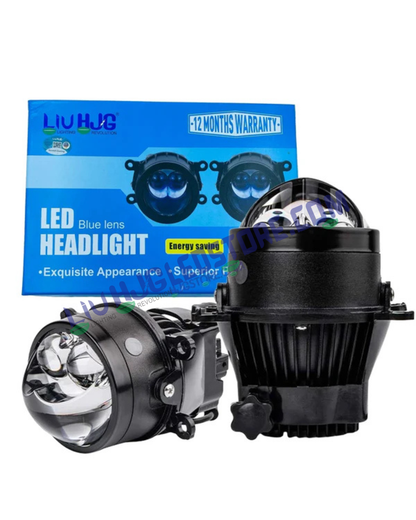 HJG 3-Inch Bi-LED Projector Fog Lights 140W (H8/H9/H11/H16) with Laser Spot & Wide Beam, Red DRL and White/Yellow/Warm White Modes