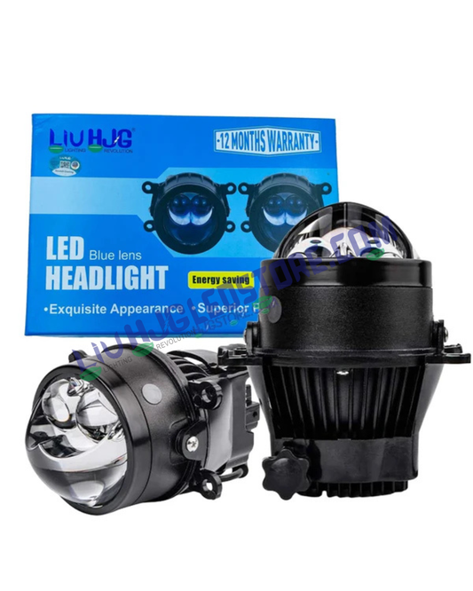 HJG 3-Inch Bi-LED Projector Fog Lights 140W (H8/H9/H11/H16) with Laser Spot & Wide Beam, Red DRL and White/Yellow/Warm White Modes