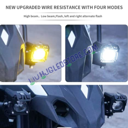 HJG 120W Mini Projector Fog Lights | Dual Color Hi Lo Beam LED Auxiliary Lights for Motorcycles, Electric Cars (Set of 2)
