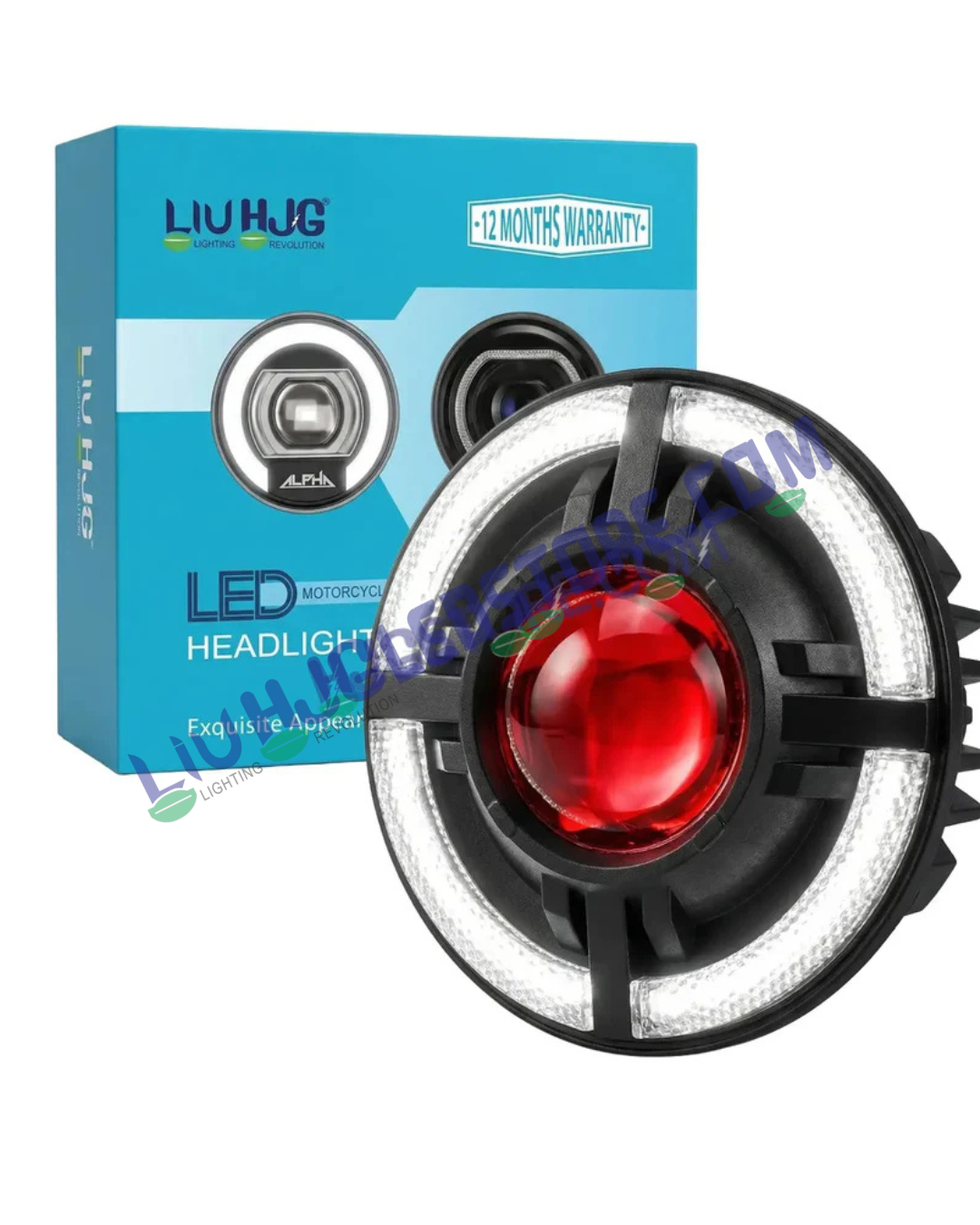 HJG C-318 7-Inch LED Projector Headlight with Red Devil Halo DRL – 108W Ultra-Wide Beam for Royal Enfield, Jeep, Thar & Gypsy