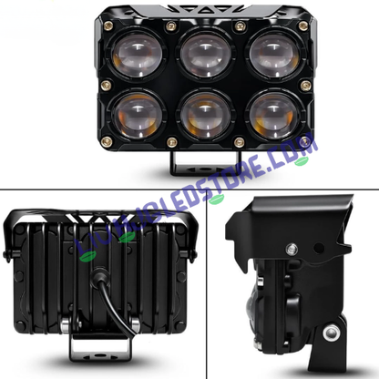 HJG JC-32 6-Lens Cube LED Fog Light | 46W Single Unit | White, Yellow, Warm White | Red and Blue Flash | 6000 Lumens | 6000K | for Bikes and Cars