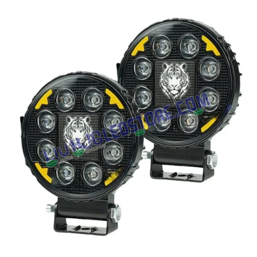HJG 60W Tiger Round 8 LED Fog Light with DRL – Universal White LED Fog Lamps for Bikes & Cars (Set of 2)