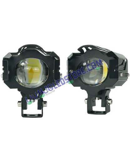HJG 1194-1 U Design 120W Mini Fog Light | Dual Color LED H4 Auxiliary Light for Bikes, Motorcycles, Cars, SUVs (Single Piece)