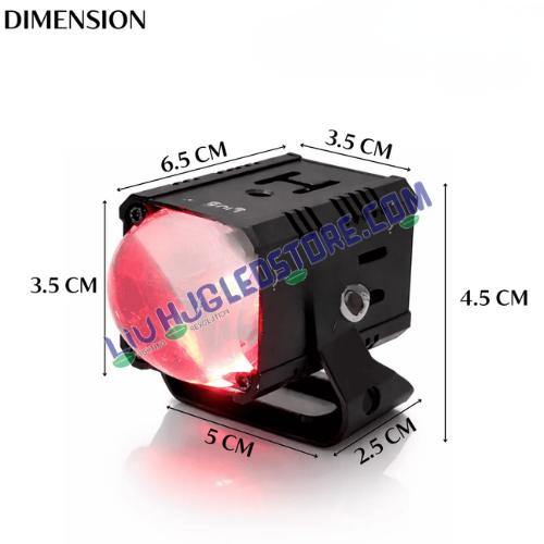 LIU HJG S114 LED projector fog lamp dimensions showing 6.5 cm width, 4.5 cm height and compact housing