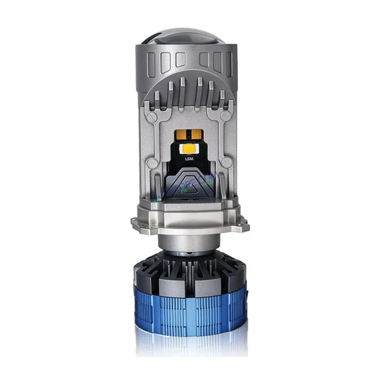 HJG Y6 H4 LED Projector Headlight Bulb – 55W Mini Projector with Cooling Fan, 7000LM White Hi/Lo Beam for Motorcycles (12V/24V)