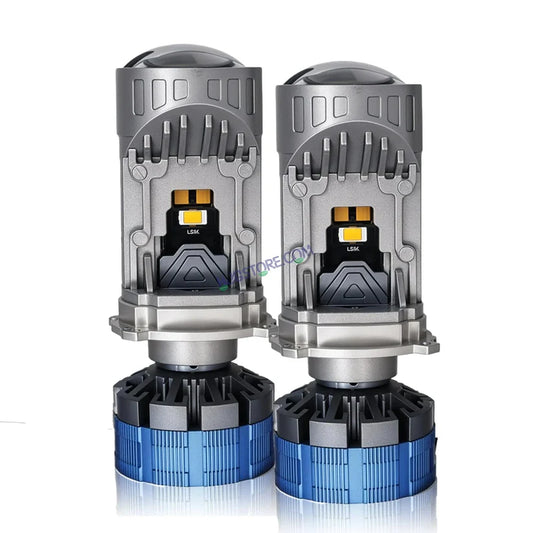 HJG Y6 110W H4 LED Projector Headlight Bulbs – 14000LM Mini Projector with Cooling Fan, White Hi/Lo Beam Conversion Kit for Cars & SUVs (12V/24V, Set of 2)