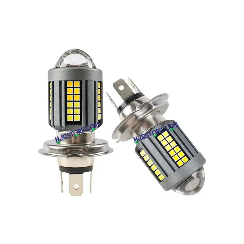 HJG H4 LED Headlight Bulb with Dual Color Lens (White & Yellow) – Hi/Lo Beam 50W Projector Bulb for Motorcycles | H4 Socket