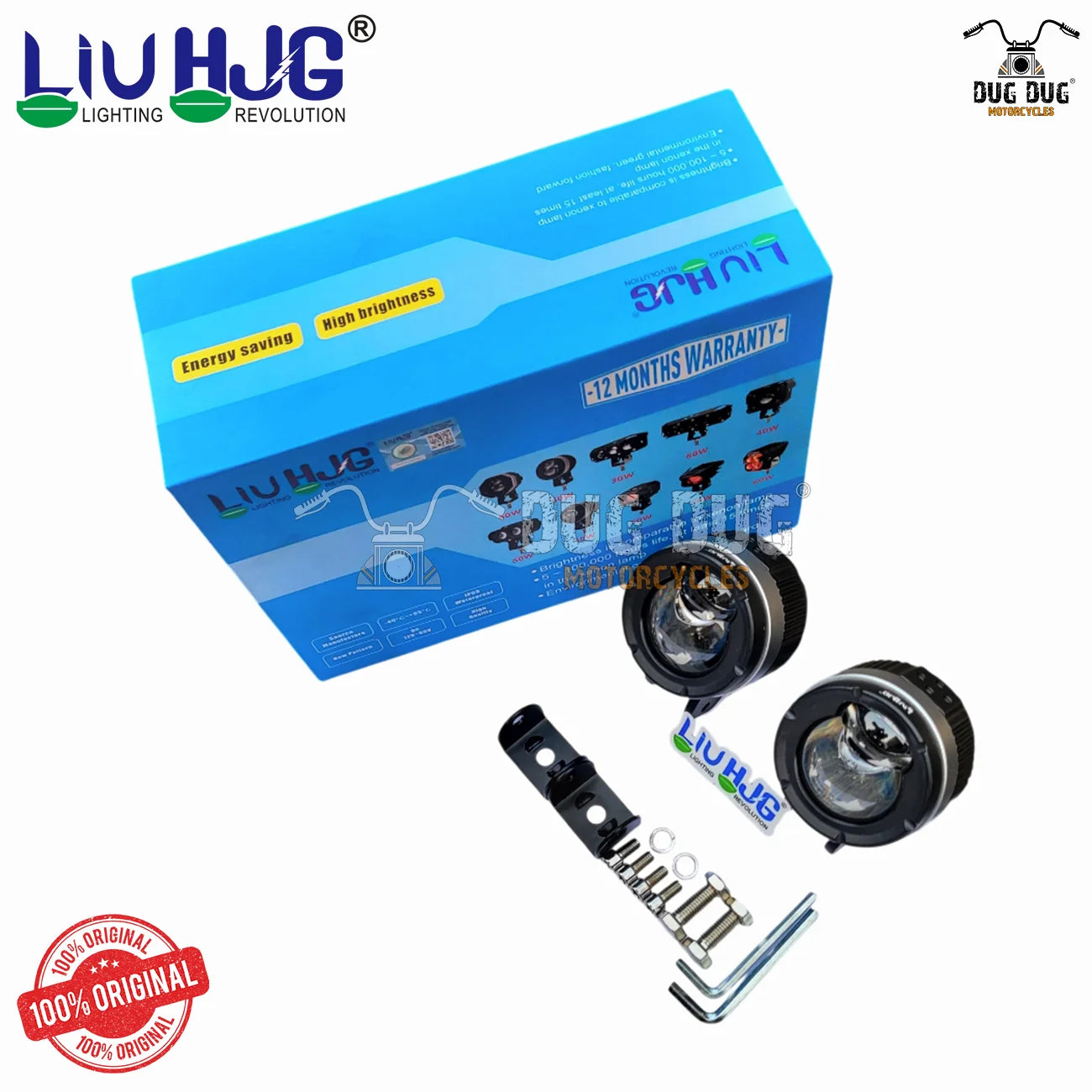 LIU HJG 124 Fog Lights 120W | Ultra-Bright Motorcycle LED Fog Lights | Dual Color Yellow & White Beam | Waterproof Off-Road Auxiliary Lights