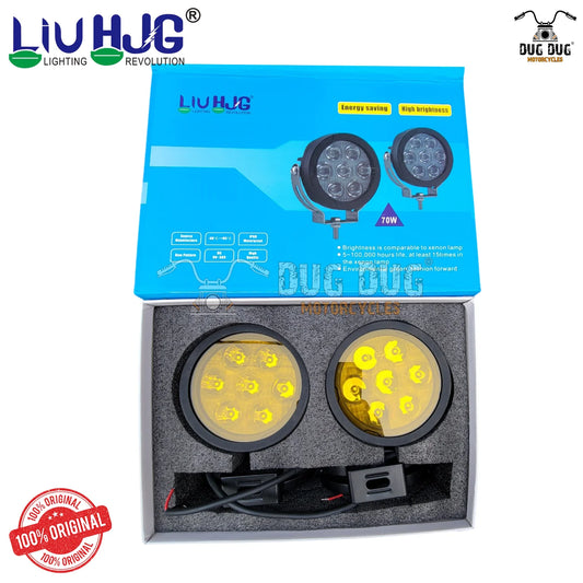LIU HJG Fog Lights 140W | 7 LED Dual Beam Motorcycle LED Fog Lights with Yellow Cover | Super Bright Waterproof Auxiliary Lights