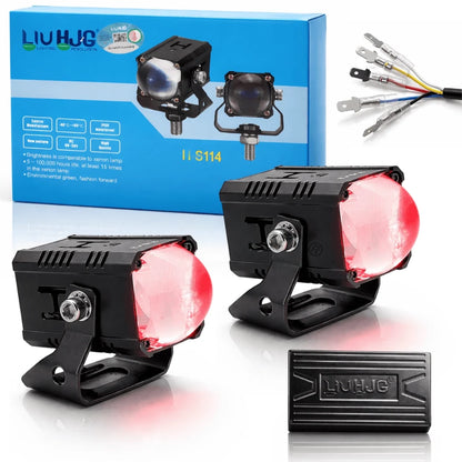 LIU HJG S114 LED projector fog lamp with mounting bracket, wiring connectors, driver and product packaging