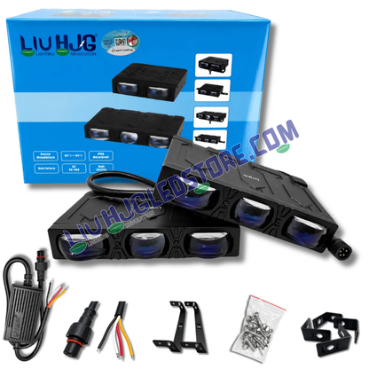 LIU HJG S124 100W 3-Lens LED Fog Light Pair with dual white/yellow beam and Red Devil Eye