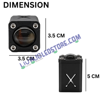 LIU HJG Tiny Laser Cannon 20W LED fog light dimensions showing 3.5 cm width, 3.5 cm height and 5 cm housing depth