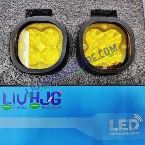 Original HJG 40W Mini CREE LED Fog Light Set with Wiring Harness, Switch & Yellow Filter Cap for Motorcycles