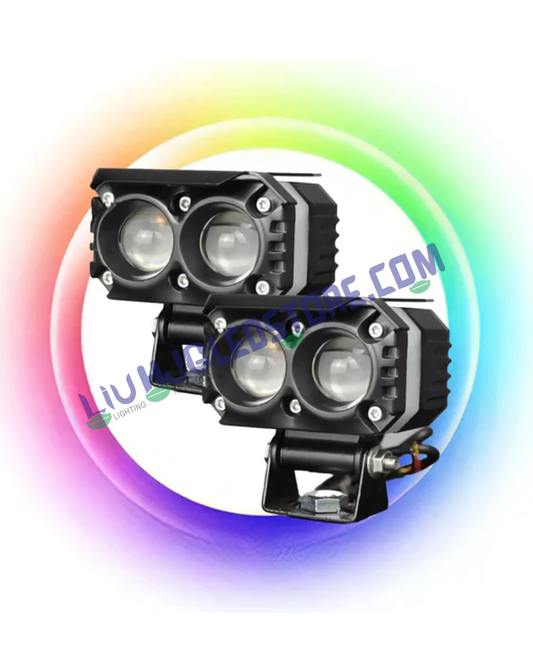 HJG M Series Dual Lens Projector Fog Lights 50W with RGB DRL – White/Yellow Beam & Multi-Color DRL Modes for Cars & Bikes (Set of 2)