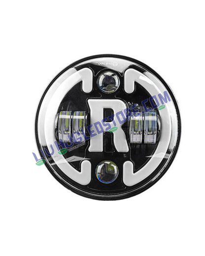 HJG 7-Inch Round LED Headlight with Yellow & White Dual Halo – Universal Fit for Royal Enfield, Jeep & Harley Davidson (Model R 231048)