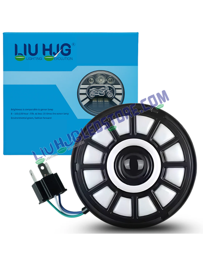 HJG 7-Inch Chakri RGB LED Headlight Assembly (75–120W CREE/Osram) – Multicolor Fit for Royal Enfield, Jeep, Thar & Gypsy