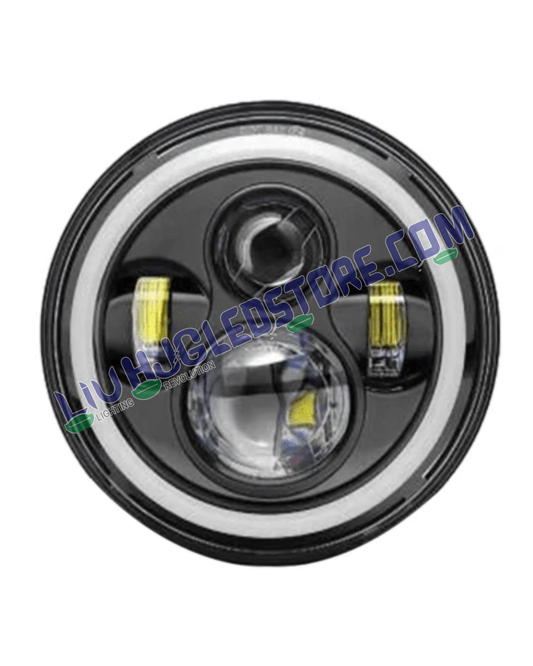 HJG Original 7-Inch Full Ring LED Headlight with Bright DRL & Dual Beam – 75W (12V–80V) for Royal Enfield & Mahindra Thar