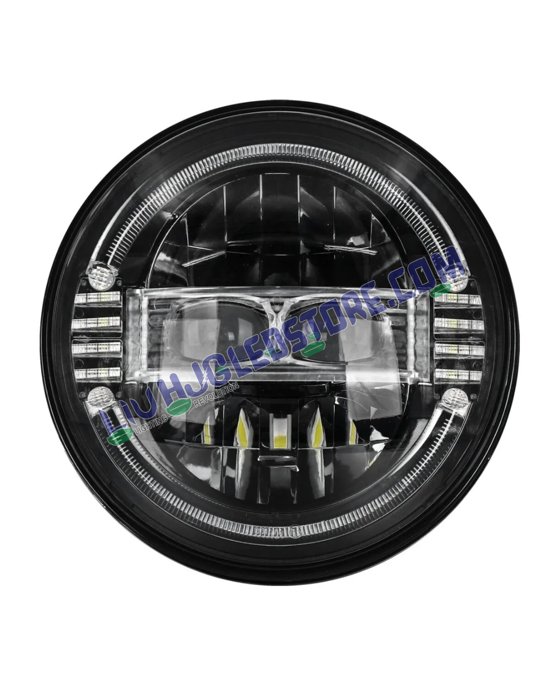 HJG 7-Inch Harley Minus Projector LED Headlight with Animated Blue/White DRL – 75–120W CREE/Osram, Crystal Design for Royal Enfield, Jeep & Thar