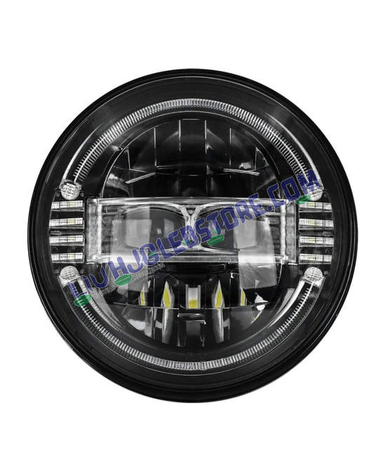 HJG 7-Inch Harley Minus Projector LED Headlight with Animated Blue/White DRL – 75–120W CREE/Osram, Crystal Design for Royal Enfield, Jeep & Thar