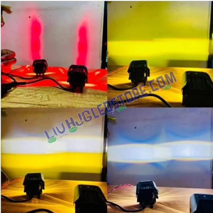 HJG CO-2 60W Mini LED Drive Light with Red Devil Eye – Triple Color (Red/Yellow/White) Auxiliary Light with Wiring Harness Kit (30W x 2)