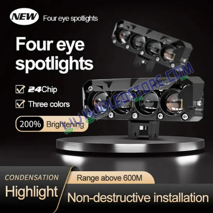 HJG Future Eyes 4-Lens 120W Mega Drive LED Fog Light Set | Dual Color White/Yellow, Multi-Mode, Remote Wiring Harness, High Power Auxiliary Lights for Bike, Car, Thar & Jeep (Pack of 2)