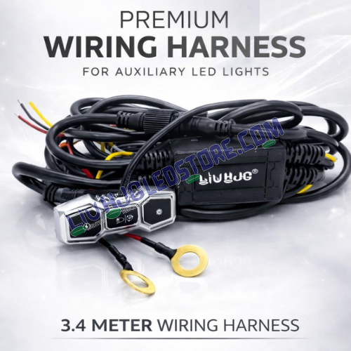 HJG 3 Pin Premium Copper Wiring Harness Kit (3.4 Meter) with Heavy-Duty Metal Switch & Couplers – 3 Wire Fog Light Harness with Canbus Support