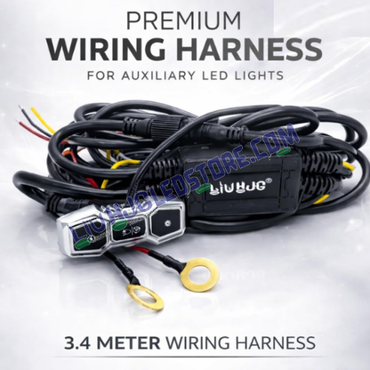 HJG 3 Pin Premium Copper Wiring Harness Kit (3.4 Meter) with Heavy-Duty Metal Switch & Couplers – 3 Wire Fog Light Harness with Canbus Support