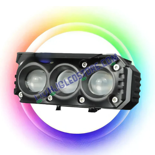 HJG M Series 3-Lens RGB DRL Projector Fog Light 25W with White and Yellow Modes for Cars and Bikes (Single Piece)