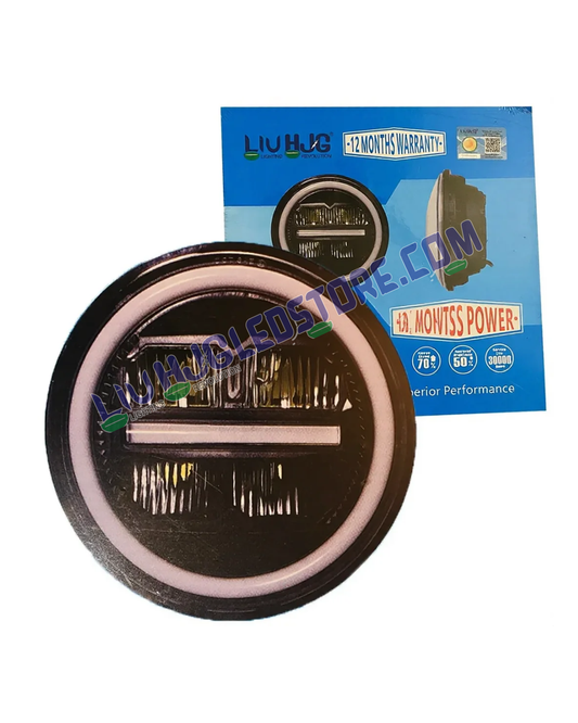 HJG 7-Inch Minus LED Headlight (New Model) 75W Low Beam / 110W High Beam White Light | Universal Fit for Royal Enfield, Jeep & Harley Davidson