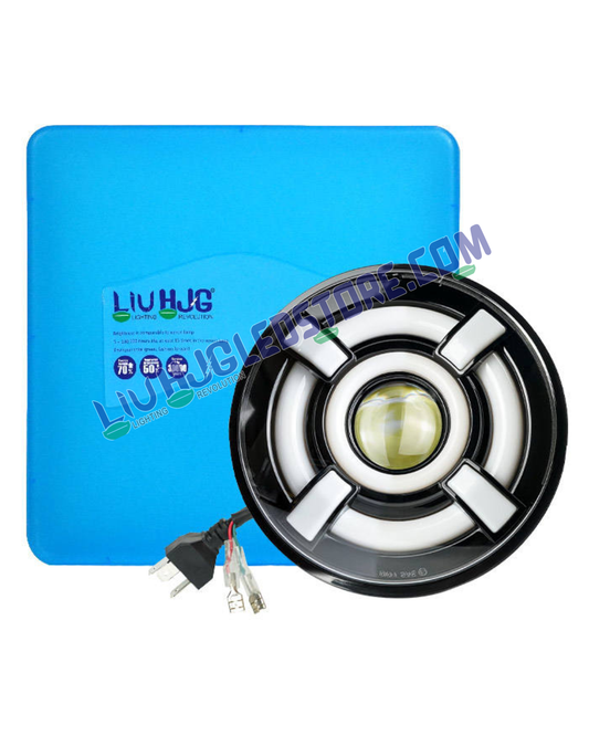 HJG 7-Inch 30W LED Headlight | Dual Colour White and Amber Halo DRL | H4 3-Pin | Royal Enfield, Thar, Jeep and Harley Davidson