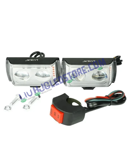HJG Dual LED Fog Lights with Red & Blue Strobe Flash (Set of 2) – White/Yellow Projector, Heavy-Duty Build with Switch for Bikes & Cars