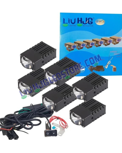 HJG Waymaker V4 6-LED Slim Fog Light Kit with Canbus Wiring Harness – Dual Color White/Yellow with Red Devil Eye, Universal for Cars & Motorcycles (6 Pieces)