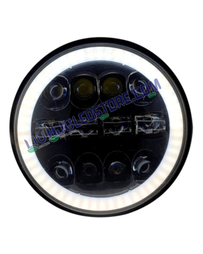 HJG 7-Inch Round 12 LED White Headlight (75W, 12V–80V) – Compatible with Royal Enfield, Jeep & Harley Davidson