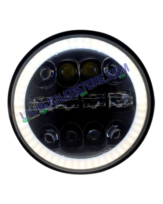 HJG 7-Inch Round 12 LED White Headlight (75W, 12V–80V) – Compatible with Royal Enfield, Jeep & Harley Davidson
