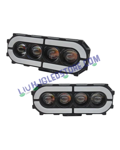 HJG Future Eyes 4 Lens RGB DRL Fog Lights 120W (Set of 2) – Animated Multi-Color DRL with White Beam for Bikes & Cars