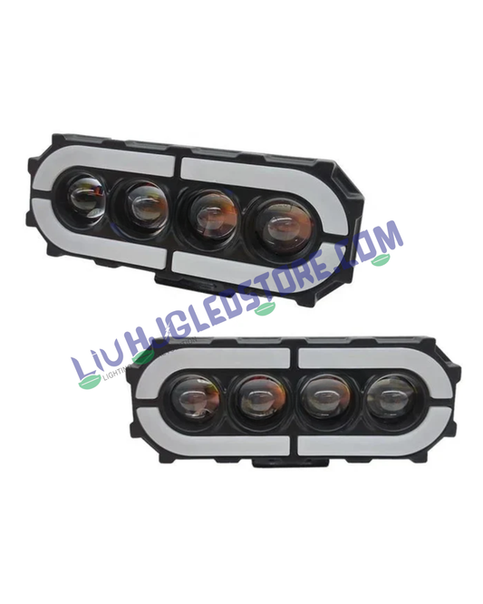 HJG Future Eyes 4 Lens RGB DRL Fog Lights 120W (Set of 2) – Animated Multi-Color DRL with White Beam for Bikes & Cars