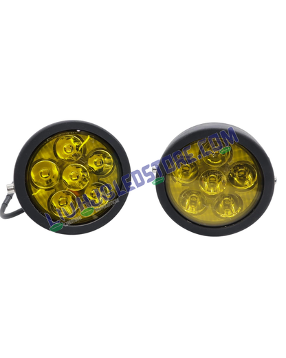 HJG 6 LED 120W Round CREE Fog Light with Yellow Cover – High Power LED Fog Lamps for Bikes, Cars & SUVs (Set of 2 with Wiring Harness Kit)