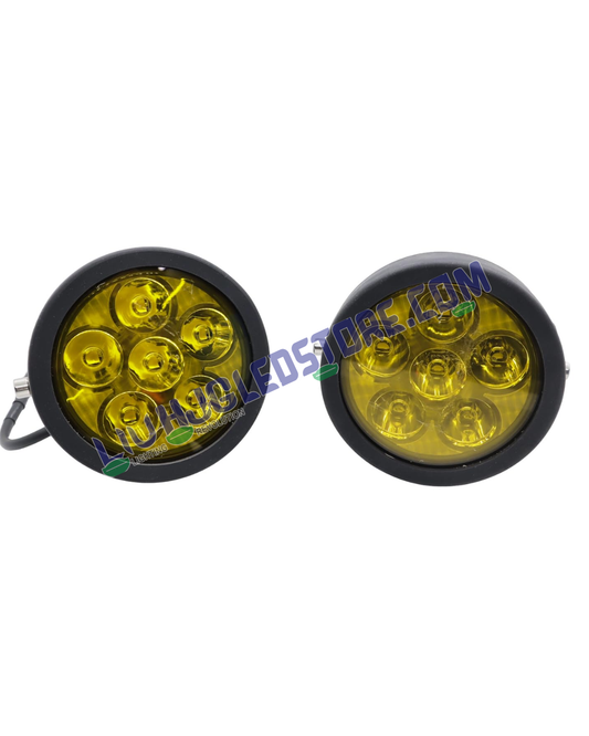 HJG 6 LED 120W Round CREE Fog Light with Yellow Cover – High Power LED Fog Lamps for Bikes, Cars & SUVs (Set of 2 with Wiring Harness Kit)