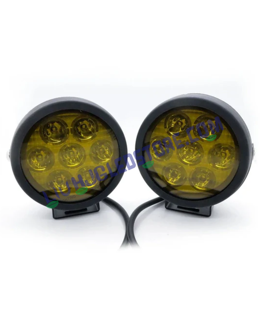 HJG 7 LED 140W Dual Color Fog Lights with Yellow Filter Cap – Waterproof White & Yellow Lights for Bikes, Cars & Jeeps