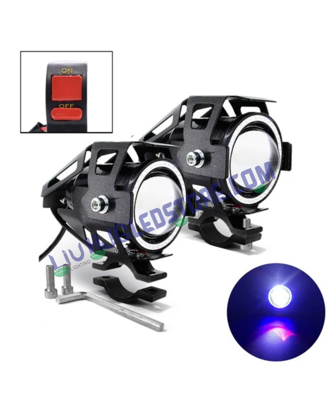 HJG U7 Projector Lens Fog Lights with Blue DRL Ring – Universal Fit for Cars & Bikes (Set of 2 with Switch)