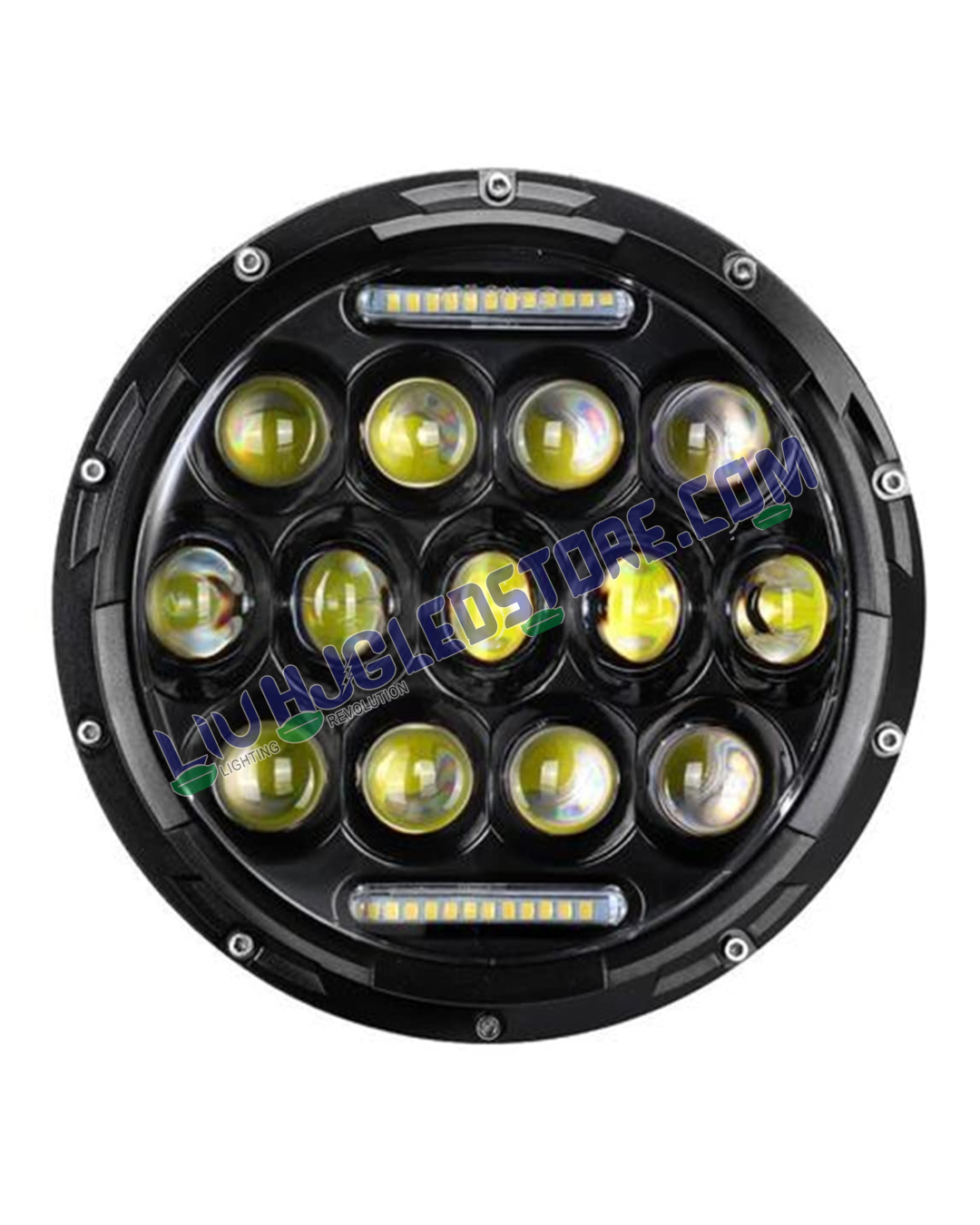 HJG 7-Inch Round LED Headlight with Dual Color Halo (White/Yellow) 75W | Universal Fit for Royal Enfield, Jeep & Harley Davidson (Model 231042)
