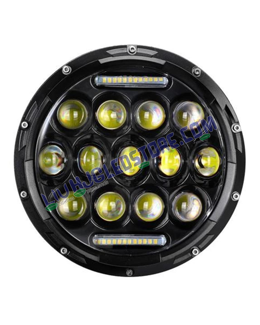 HJG 7-Inch Round LED Headlight with Dual Color Halo (White/Yellow) 75W | Universal Fit for Royal Enfield, Jeep & Harley Davidson (Model 231042)