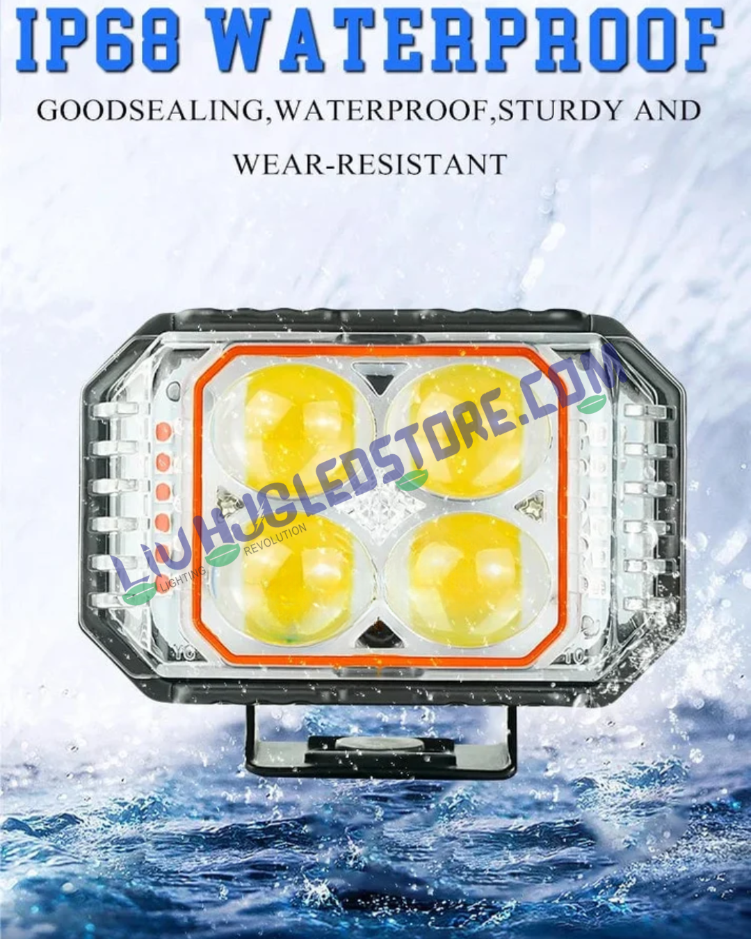 HJG 4x4 Quad Lens Projector Fog Light | 40W Single Unit | White and Yellow Beam | Red DRL and Red-Blue Flash | for Bikes and Cars
