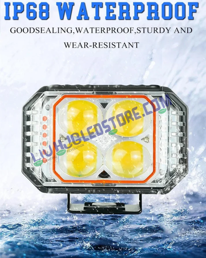 HJG 4x4 Quad Lens Projector Fog Light | 40W Single Unit | White and Yellow Beam | Red DRL and Red-Blue Flash | for Bikes and Cars