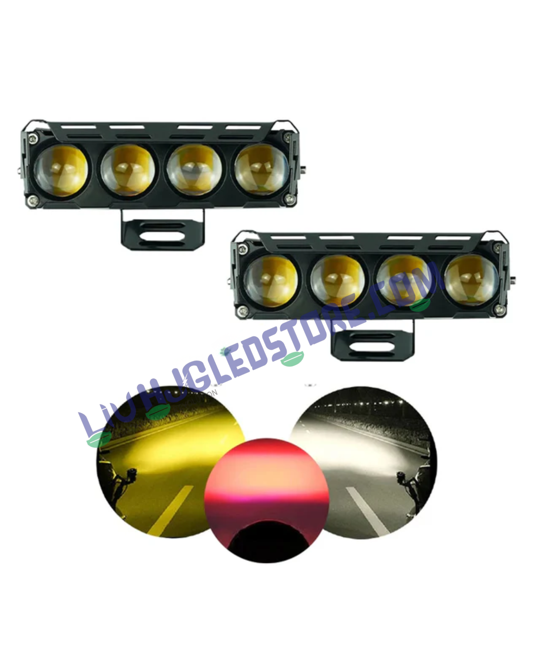 HJG Future Eyes 4 Lens 60W MEGA DRIVE Fog Lights (Fanless) – Multi-Color LED with Red DRL & Flash Mode for Bikes, Cars & Jeeps (Pack of 2)