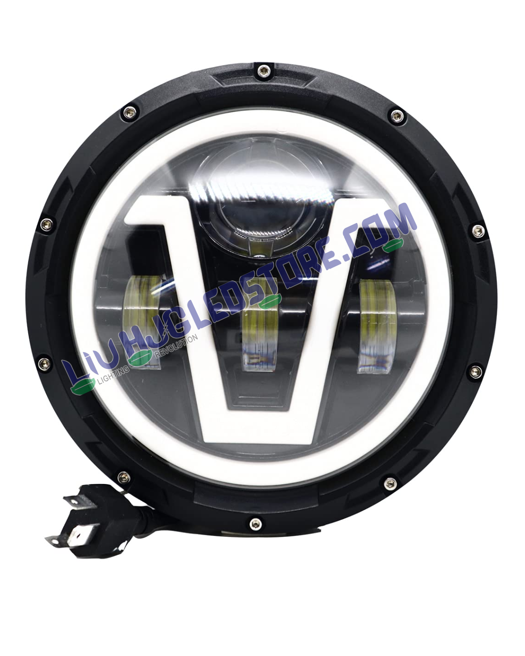 HJG 7-Inch Round Harley-Style 90W LED Headlight (12V–80V) – Fits Royal Enfield, Jeep Thar & Harley Davidson