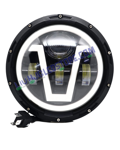 HJG 7-Inch Round Harley-Style 90W LED Headlight (12V–80V) – Fits Royal Enfield, Jeep Thar & Harley Davidson