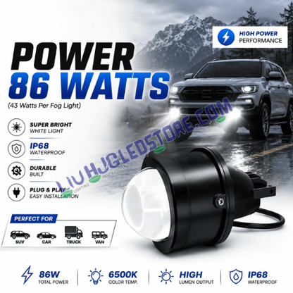 LIU HJG 86W LED Projector Fog Lamp with 6500K output, IP68 waterproof design and high-power performance