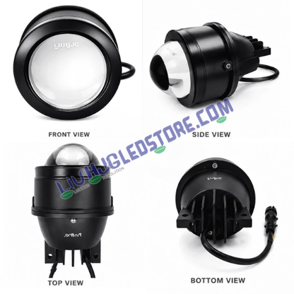 LIU HJG 86W LED Tricolour Projector Fog Lamp front, side, top and bottom views